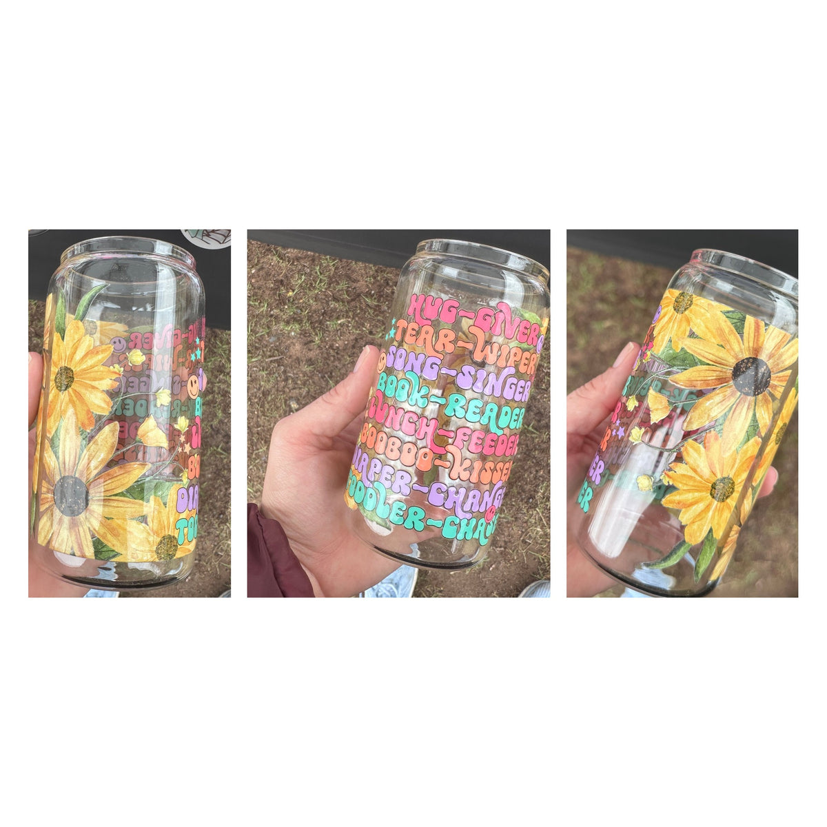 16oz Glass Can – Mum Sunflower