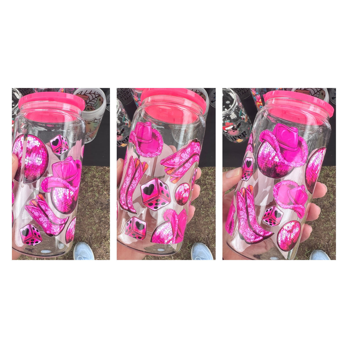 16oz Glass Can – Pink Disco Cowgirl