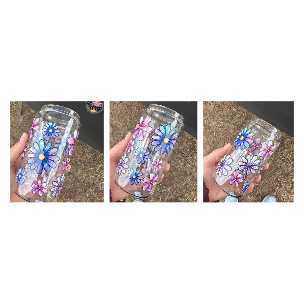 16oz Glass Can – Watercolour Daisies