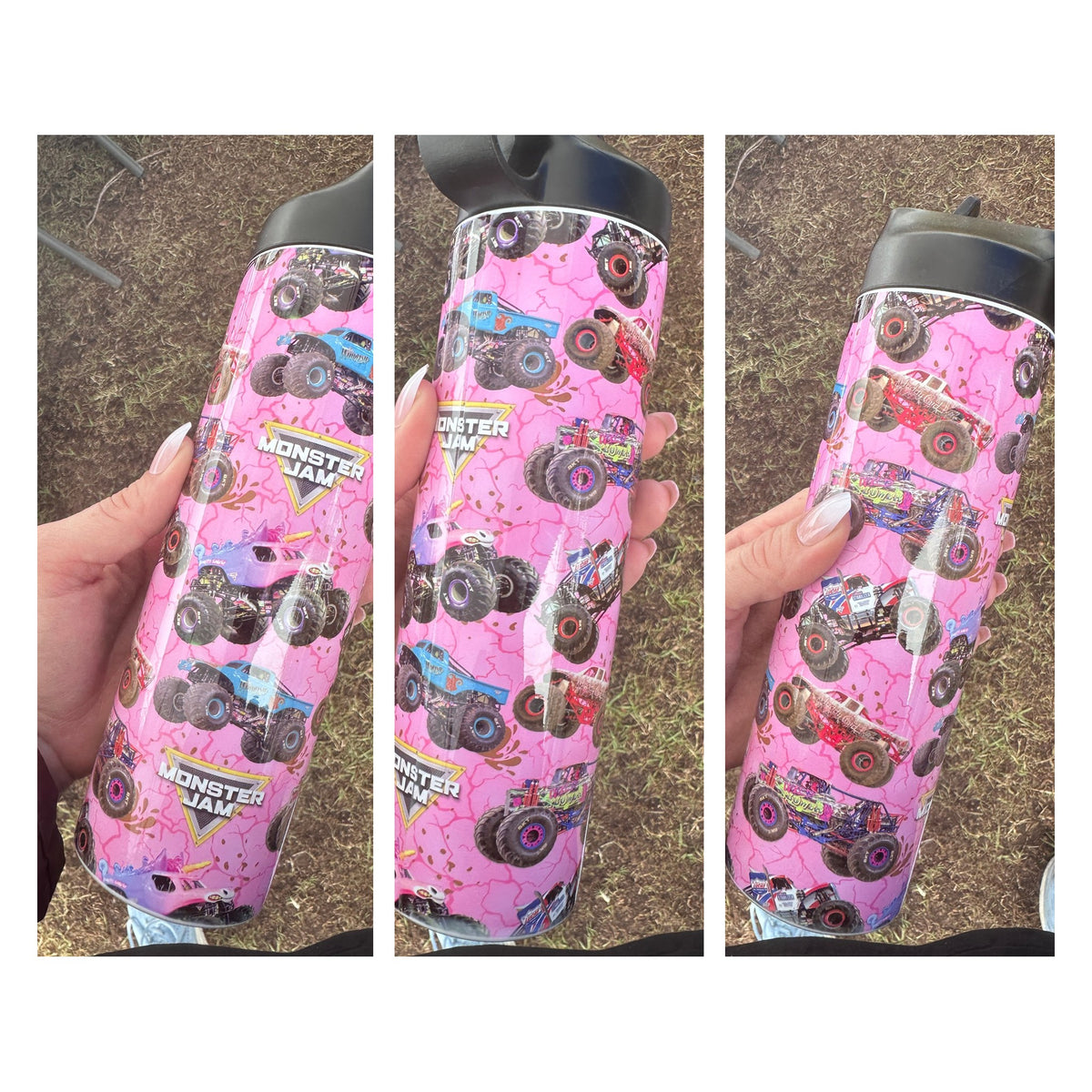 18oz Water Bottle – Pink Monster Jam