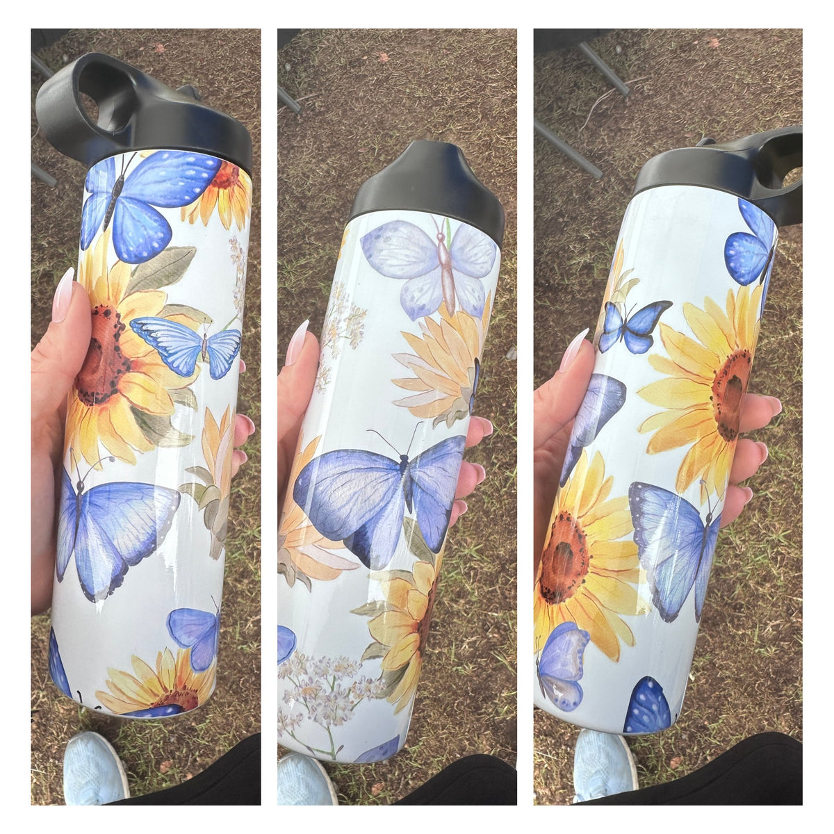 18oz Water Bottle – Sunflower Butterfly
