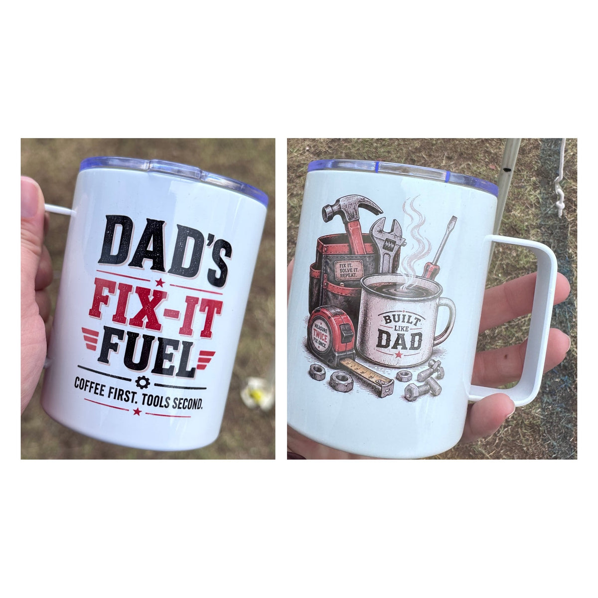 Mug – Dad's Fix-It Fuel / Built Like Dad (front and back)
