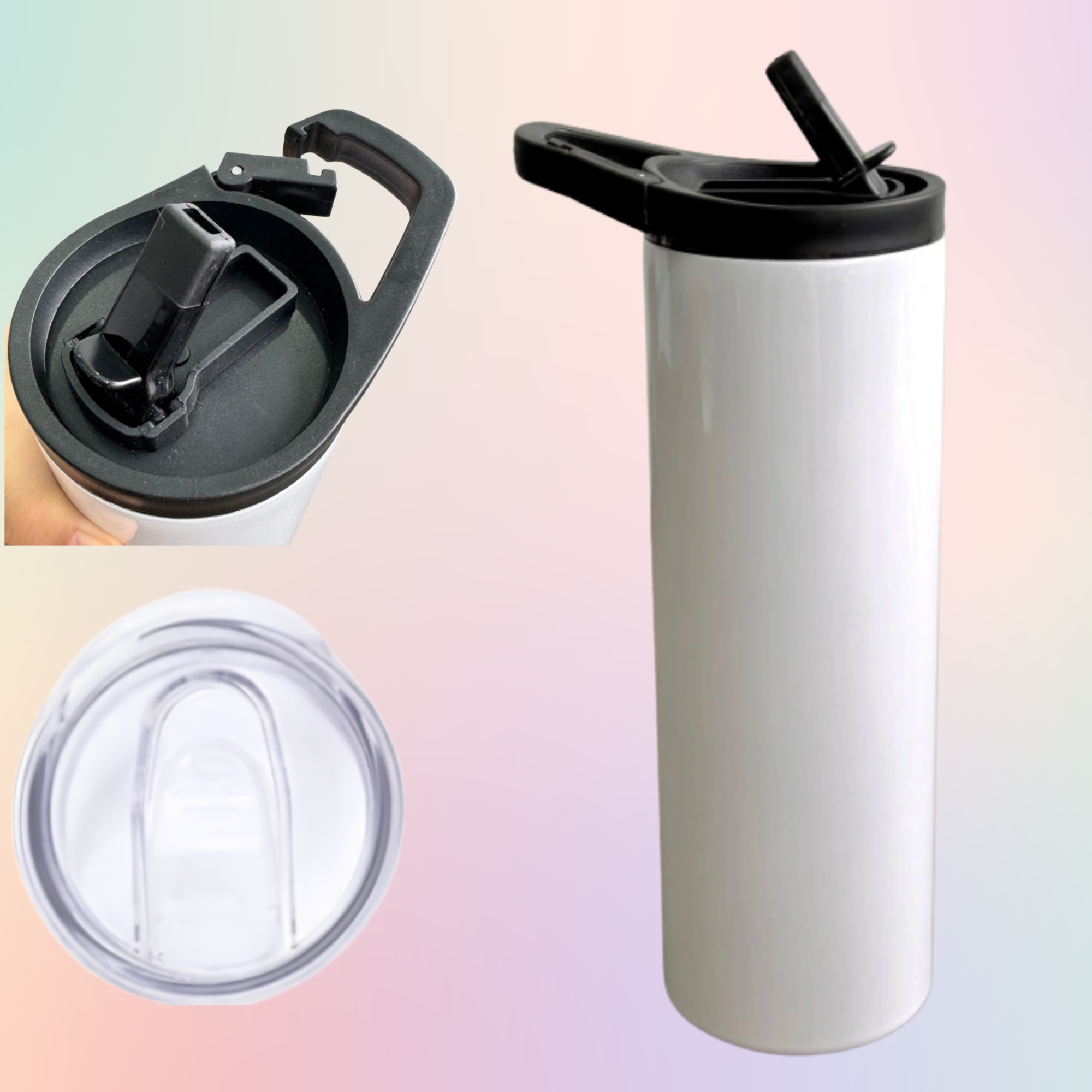 20oz Sublimation Straight Tumbler with Lock Lid Drink Bottle with Clip