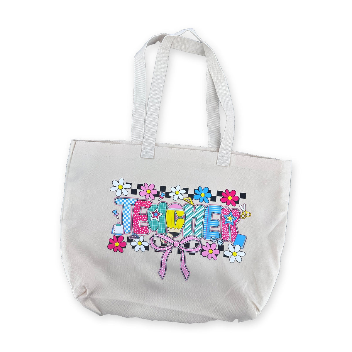 Teacher Tote – Retro Flowers & Bow